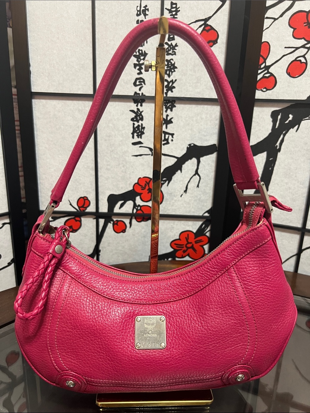 MCM Hot Pink Pebbled Leather Shoulder Bag Made in Germany
